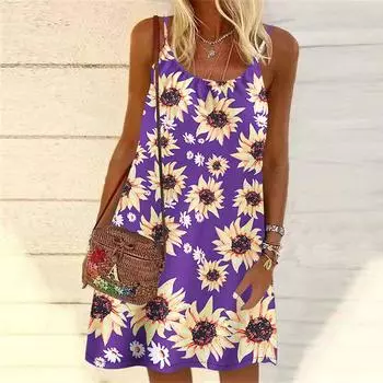 Женское мини-платье с цветочным принтом и подсолнухами, вечернее платье без рукавов, летнее пляжное платье, сарафан XS жёлтый