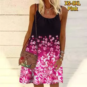 Женское мини-платье с цветочным принтом сломанной лилии, вечернее платье без рукавов, летнее пляжное платье, сарафан M красный