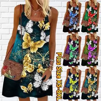 Женское мини-платье с цветочным принтом Papilio Ulysses, праздничное платье без рукавов, летнее пляжное платье, сарафан XS синий