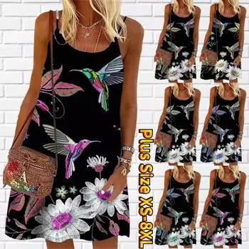 Женское мини-платье с цветочным принтом, пением птиц и ароматных цветов, вечернее платье без рукавов, летнее пляжное платье, сарафан XS жёлтый