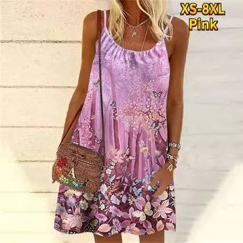 Женское мини-платье с цветочным садом и принтом, вечернее платье без рукавов, летнее пляжное платье, сарафан XL оранжевый