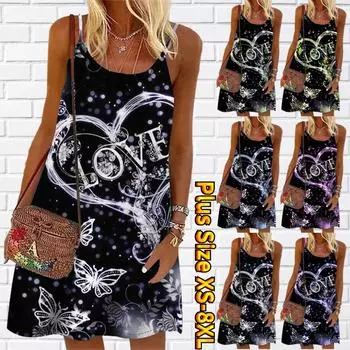 Женское мини-платье с цветочным серым узором и принтом без рукавов, летнее пляжное платье, сарафан XS зелёный