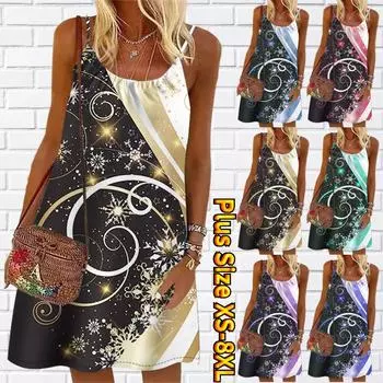 Женское мини-платье с цветочным золотым завитым краем и принтом, вечернее платье без рукавов, летнее пляжное платье, сарафан XS синий