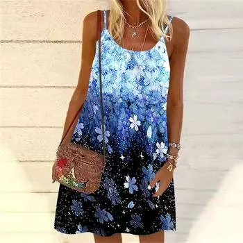Женское мини-платье с принтом плавающих цветов без рукавов, вечернее платье, летнее пляжное платье, сарафан XS фиолетовый