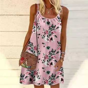 Женское мини-платье с принтом полевых цветов без рукавов, летнее пляжное платье, сарафан XS синий