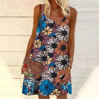 Женское мини-платье с принтом сухоцветов и цветов, без рукавов, вечернее платье, летнее пляжное платье, сарафан XS оранжевый