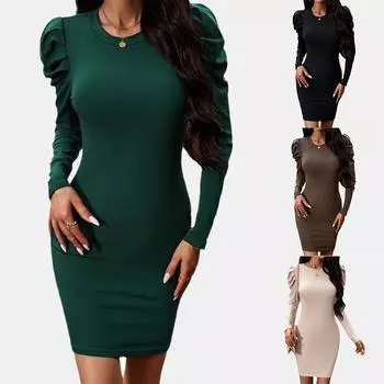 Женское мини-платье с пышными рукавами и длинными рукавами, женское вечернее коктейльное платье, облегающее облегающее платье