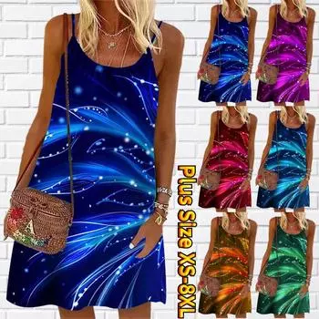 Женское мини-платье с ярким синим светлым принтом и цветочным принтом, праздничное платье без рукавов, летнее пляжное платье, сарафан XS синий