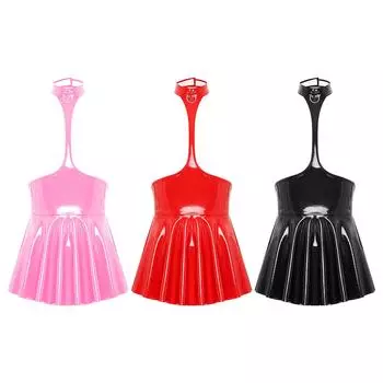 Женское мини-платье Женское сексуальное нижнее белье с открытой спиной и открытой грудью, бретелька через шею, оборчатая латексная юбка, костюм для вечеринки в ночном клубе на шесте XXXXL S