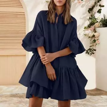 Женское многоярусное платье-бэбидолл с плиссированными рукавами, летнее повседневное свободное мини-платье средней длины для повседневной жизни и пляжных вечеринок XXL белый