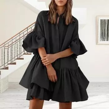 Женское многоярусное платье-бэбидолл с плиссированными рукавами, летнее повседневное свободное мини-платье средней длины для повседневной жизни и пляжных вечеринок XXL белый