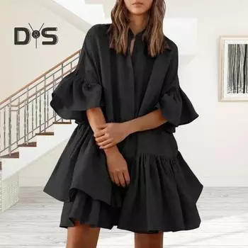 Женское многоярусное платье-бэбидолл с плиссированными рукавами, летнее повседневное свободное мини-платье средней длины для повседневной жизни и пляжных вечеринок XL белый