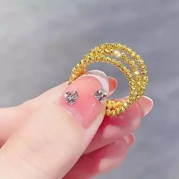 Женское многослойное кольцо, золотое кольцо с медным покрытием золотой