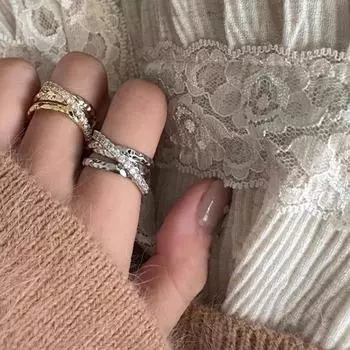 Женское многослойное открытое кольцо с цирконием: Легкая роскошь, высококачественный дизайн для указательного пальца, смелая индивидуальность, преувеличенный стиль, идеально подходит для пар. серебряный