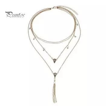 Женское многослойное ожерелье с длинной кисточкой, золотое сплошное металлическое удлиненное регулируемое четырехслойное сексуальное минималистичное ожерелье-цепочка для девочек, модные аксессуары золотистый