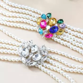 «Женское многослойное жемчужное ожерелье с бриллиантовой подвеской в форме сердца — идеальный аксессуар для осенне-зимнего европейского и американского банкета» null серебряный