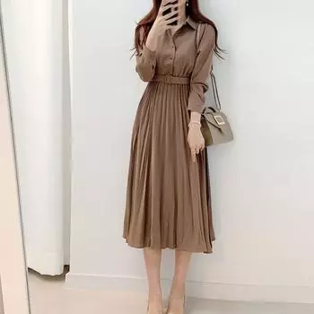 Женское модное элегантное однотонное винтажное длинное платье-рубашка из смеси хлопка XS кофейный