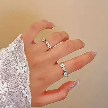 Женское модное эмалированное кольцо с цветком, открывающееся в форме милого кристалла циркония, регулируемое кольцо, свадебные украшения, аксессуары