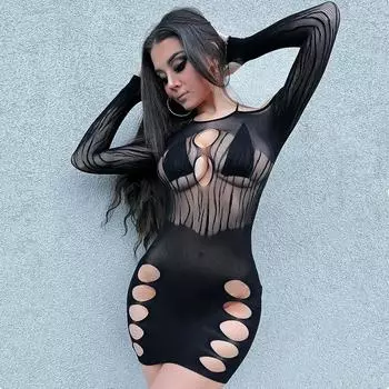 Женское модное ажурное сетчатое прозрачное облегающее платье сексуальное клубное платье женская эротическая прозрачная короткая юбка одежда XS