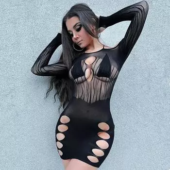 Женское модное ажурное сетчатое прозрачное облегающее платье сексуальное клубное платье женская эротическая прозрачная короткая юбка одежда XXS
