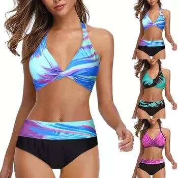 Женское модное бикини с разрезом и высокой талией, с подушечками для бюстгальтера и без стального купальника с бюстгальтером XXXXXL синий