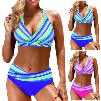 Женское модное бикини с разрезом и высокой талией, с подушечками для бюстгальтера и без стального купальника с бюстгальтером XXL синий