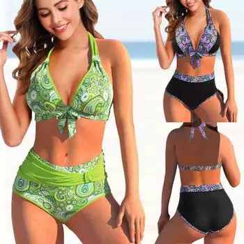 Женское модное бикини с разрезом и высокой талией, с подушечками для бюстгальтера и без стального купальника с бюстгальтером L зелёный