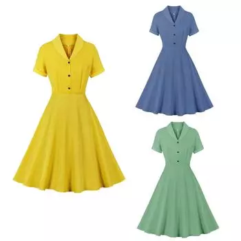 Женское модное британское платье до колен с отложным воротником и клетчатым принтом с коротким рукавом L синий