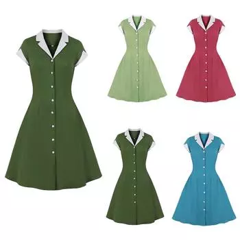 Женское модное британское платье до колен с отложным воротником и клетчатым принтом с коротким рукавом M синий