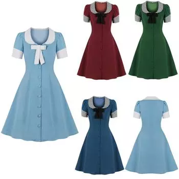 Женское модное британское платье до колен с отложным воротником и клетчатым принтом с коротким рукавом XXL