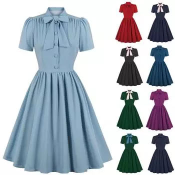 Женское модное британское платье до колен с отложным воротником и клетчатым принтом с коротким рукавом L чёрный