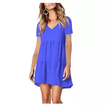 Женское модное цветное свободное платье с коротким рукавом и v-образным вырезом XXL синий