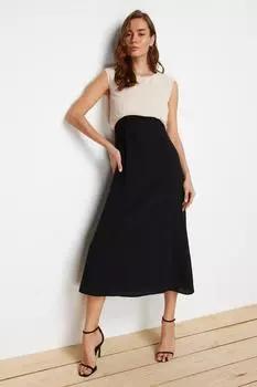 Женское модное деловое платье-миди без рукавов, черное трапециевидное платье-миди из креповой ткани