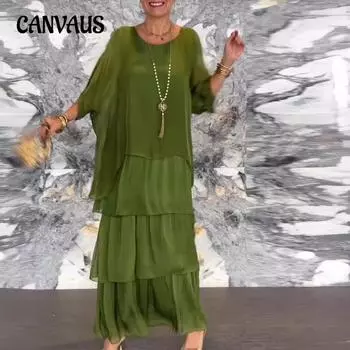 Женское модное длинное платье с круглым вырезом и рукавами «летучая мышь»