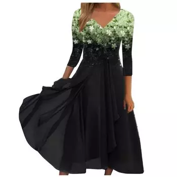 Женское модное французское платье с v-образным вырезом, вечернее платье, шифоновое нерегулярное платье XL зелёный