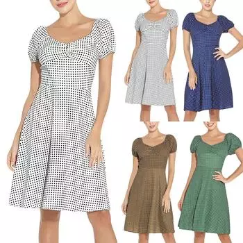 Женское модное французское платье в стиле ретро с квадратным вырезом и пышными рукавами с принтом L кофейный