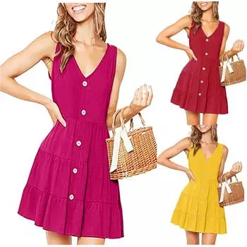 Женское модное хлопково-льняное платье без рукавов с жилетом и пуговицами XXXL