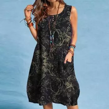 Женское модное и повседневное летнее платье-жилет с цветочным принтом S чёрный