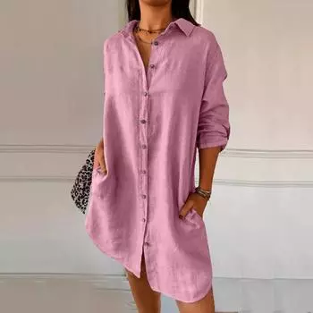 Женское модное и повседневное однотонное платье из хлопка и льна L белый