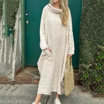 Женское модное и повседневное платье с длинным рукавом M белый