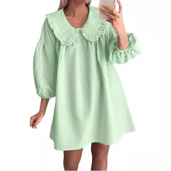 Женское модное и повседневное платье с пышными рукавами и лацканами, воротником-стойкой, свободное платье M