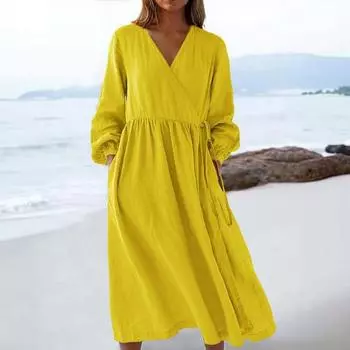 Женское модное и повседневное платье с длинным рукавом XL розовый