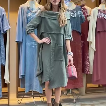 Женское модное и повседневное платье с длинным рукавом L розовый