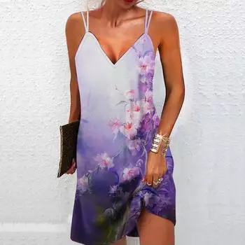 Женское модное и сексуальное 3D фиолетовое платье без бретелек с принтом сказочной страны, свободное камуфляжное платье с v-образным вырезом XS красный