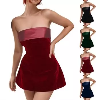 Женское модное и сексуальное горячее однотонное облегающее бархатное платье без бретелек с одним вырезом L чёрный