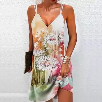Женское модное и сексуальное платье без бретелек с 3D-принтом одуванчика, свободное камуфляжное платье с v-образным вырезом XS жёлтый