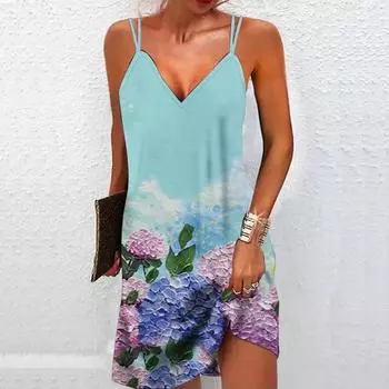 Женское модное и сексуальное платье без бретелек с 3D-вышивкой и бальным принтом, свободное камуфляжное платье с v-образным вырезом XS синий