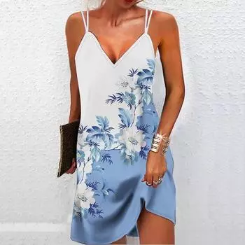 Женское модное и сексуальное платье без бретелек с 3D синим листом и белым цветочным принтом, свободное камуфляжное платье с v-образным вырезом XS красный