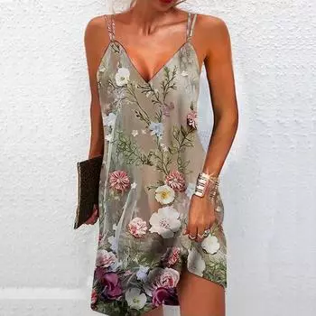 Женское модное и сексуальное платье без бретелек с 3D цветочным принтом долины, свободное камуфляжное платье с v-образным вырезом XS чёрный