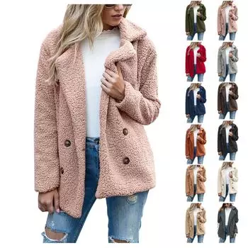 Женское модное и удобное пальто обычного стиля с толстым воротником, плюшевое теплое пальто L чёрный